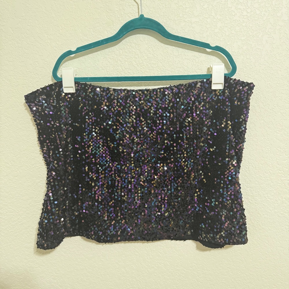 Wild Fable Womens Black Sequin Strapless Tube Top Sparkly Party Festival Size 2X